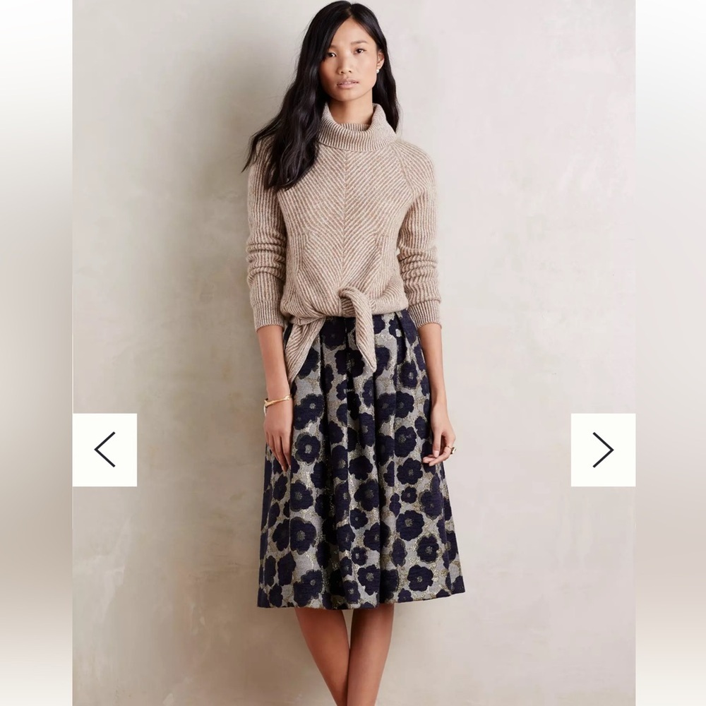 Anthropologie Dress Gallery Floral Brocade Navy and Gold Skirt Size medium EUC - Picture 12 of 12